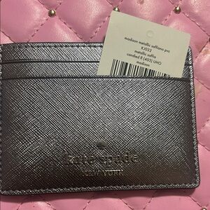 NWT Kate Spade Metallic Gray Card Holder